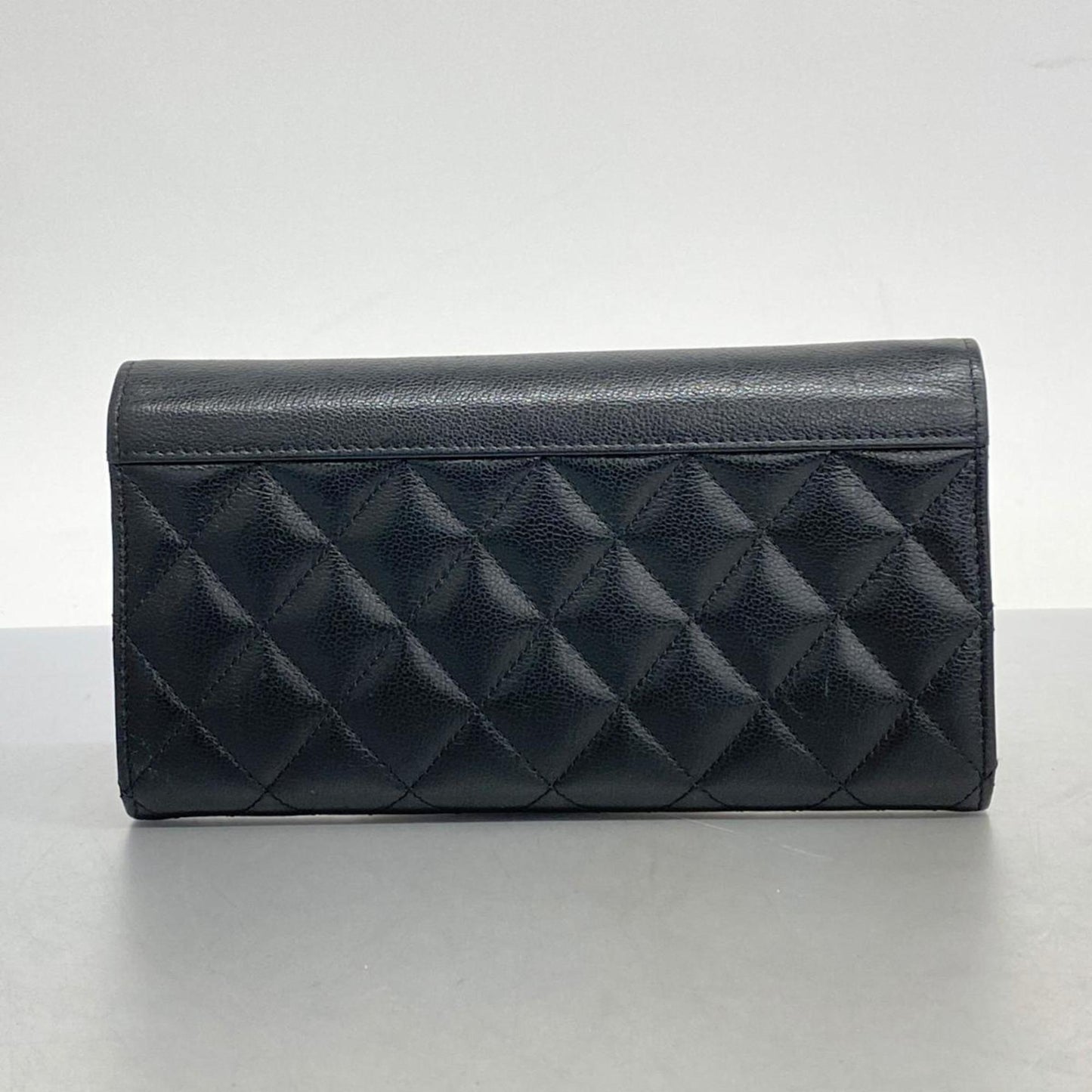 Chanel Long Wallet Matelasse Leather Black Women's