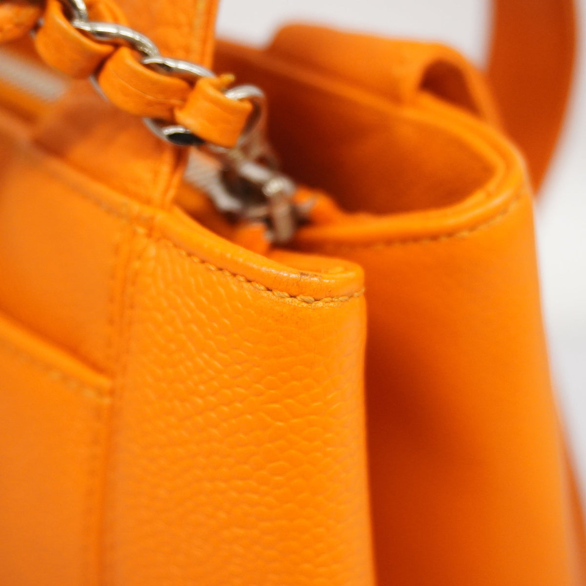ChanelAuth  Women's Caviar Leather Shoulder Bag Orange