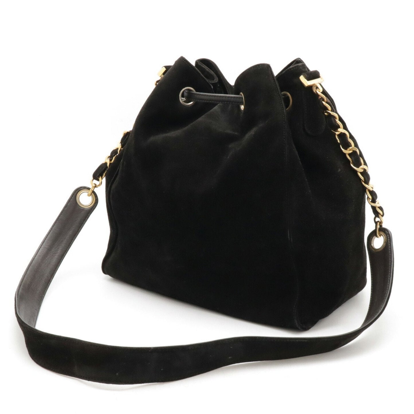 CHANEL Coco Mark Shoulder Bag Chain Suede Black