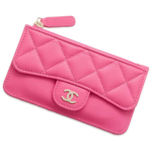 Chanel Business Card Holder/Card Case Matelasse Classic Zip Quilted Caviar Skin Coco Mark AP2570 CHANEL