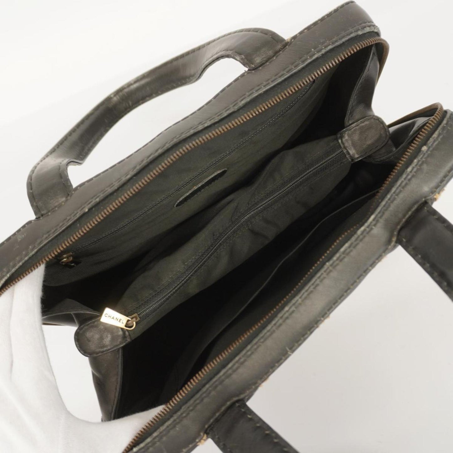 Chanel Tote Bag Wild Stitch Leather Black Women's