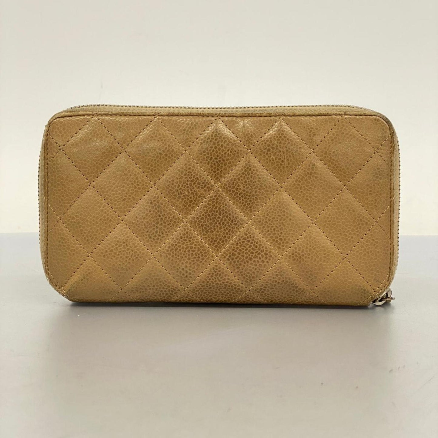 Chanel Long Wallet Matelasse Caviar Skin Beige Women's