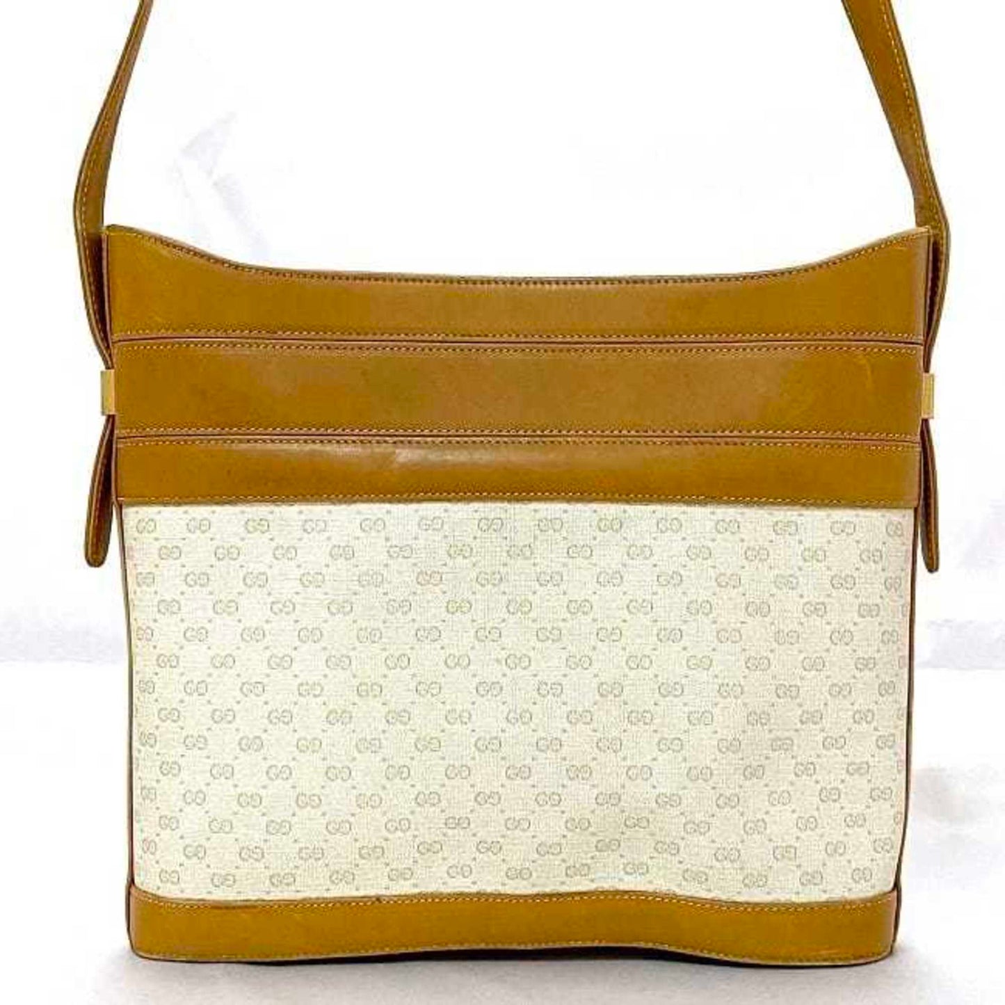 Gucci Beige Brown Gold Pvc Leather Shoulder Bag