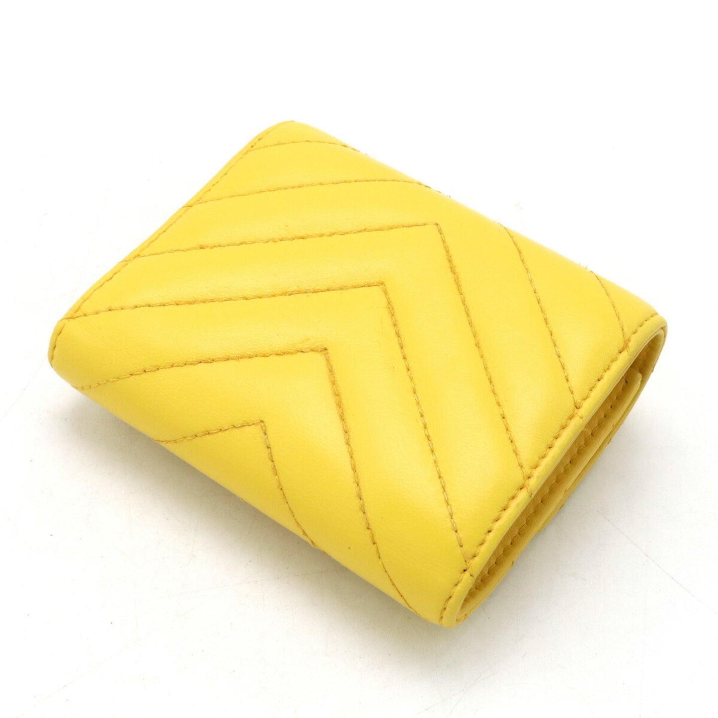 CHANEL Chevron V-stitch Coco Mark Tri-fold Wallet Leather Yellow A81900