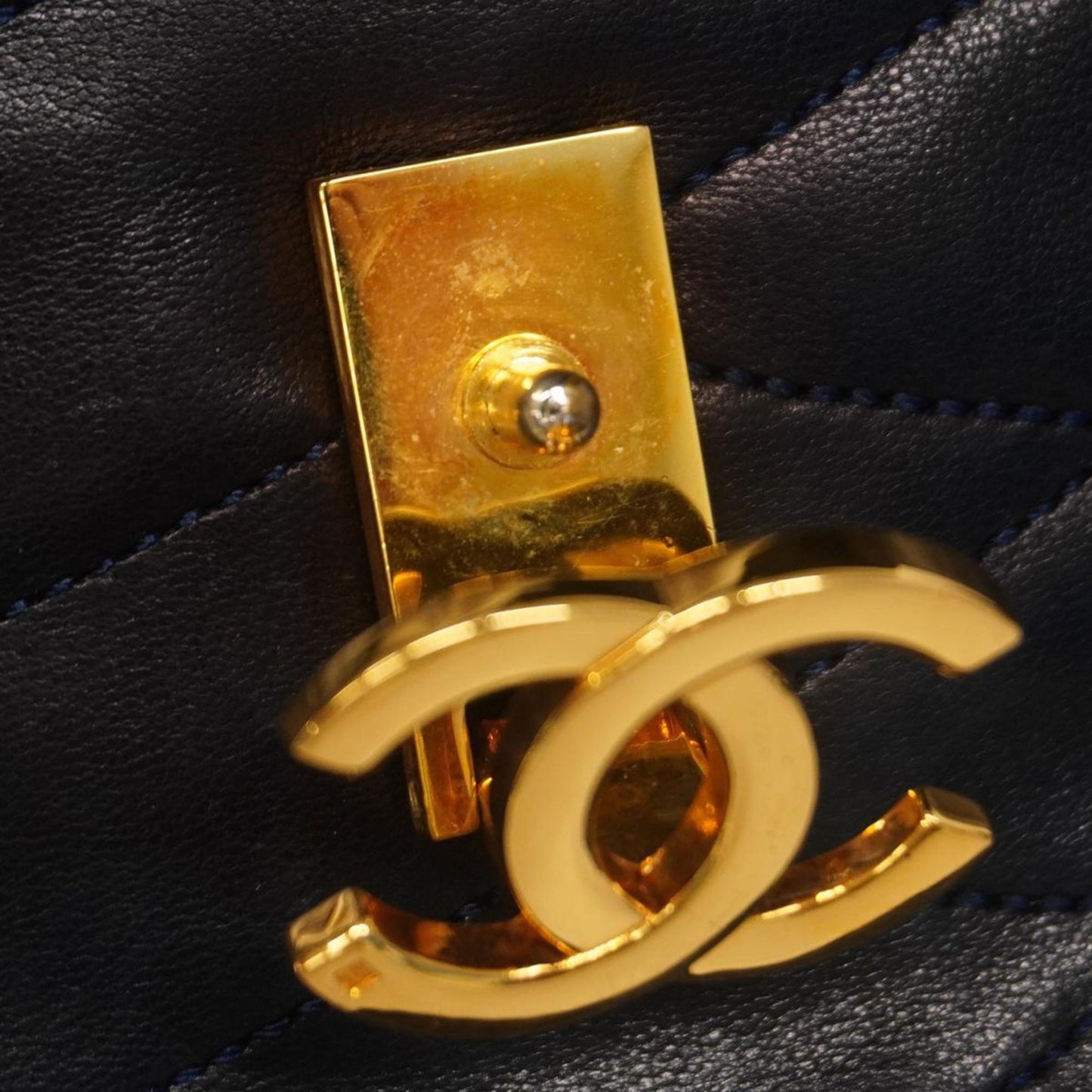 Chanel Shoulder Bag W Chain Lambskin Navy Women's