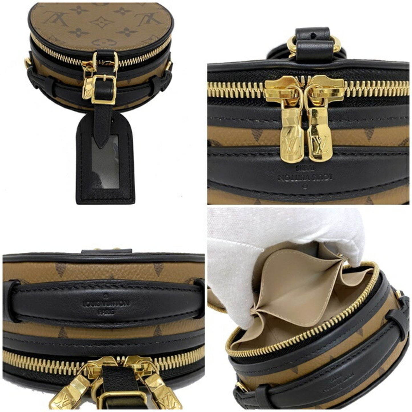 Louis Vuitton Shoulder Bag Bowat Chapo Brown Black Gold Monogram Reverse M68276 PL0240 LOUIS VUITTON Pochette Mini Name Tag LV Round