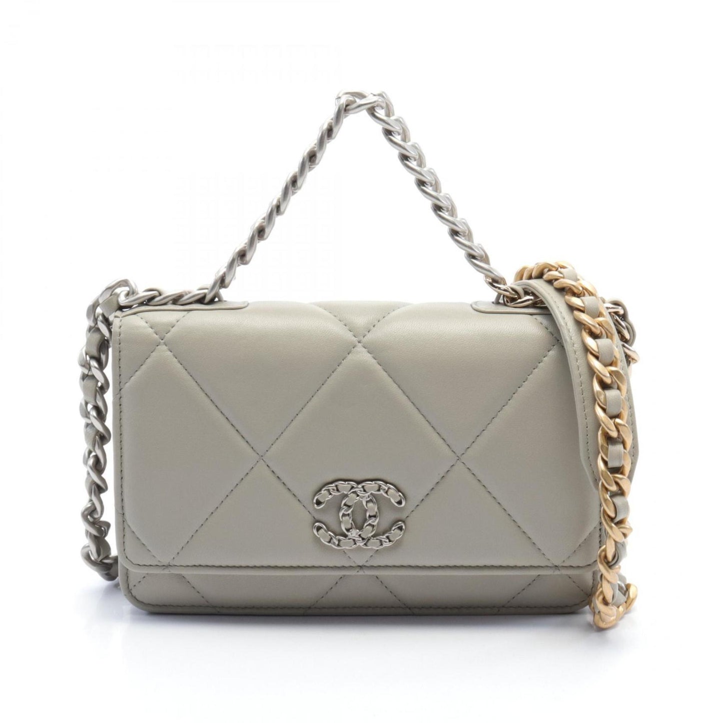 CHANEL 19 Disneuf Matelasse Shoulder Bag, Lambskin, Women's, Grey