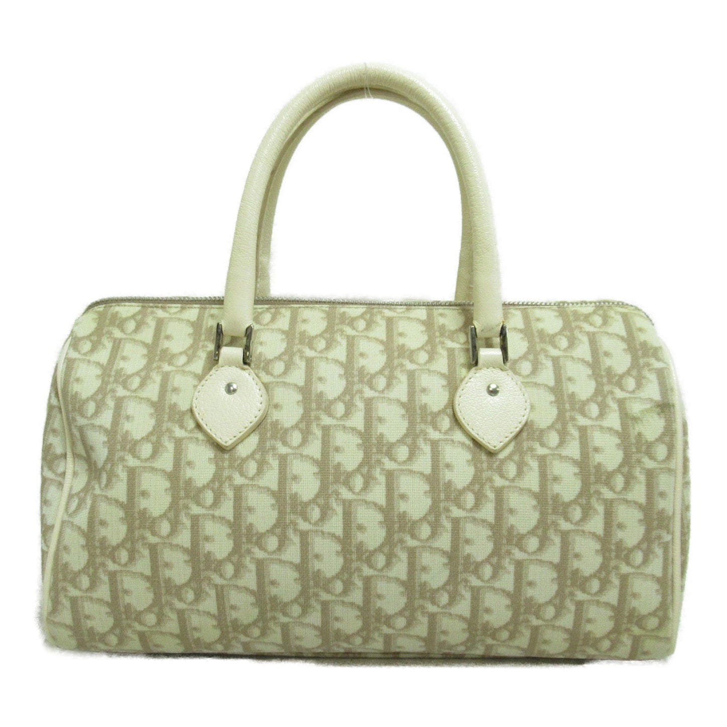 Dior trotter boston bag Beige Flower embroidery leather PVC coated canvas