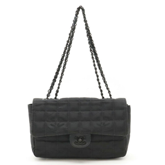 CHANEL New Travel Line Shoulder Bag Chain Nylon Jacquard Leather Black A15285