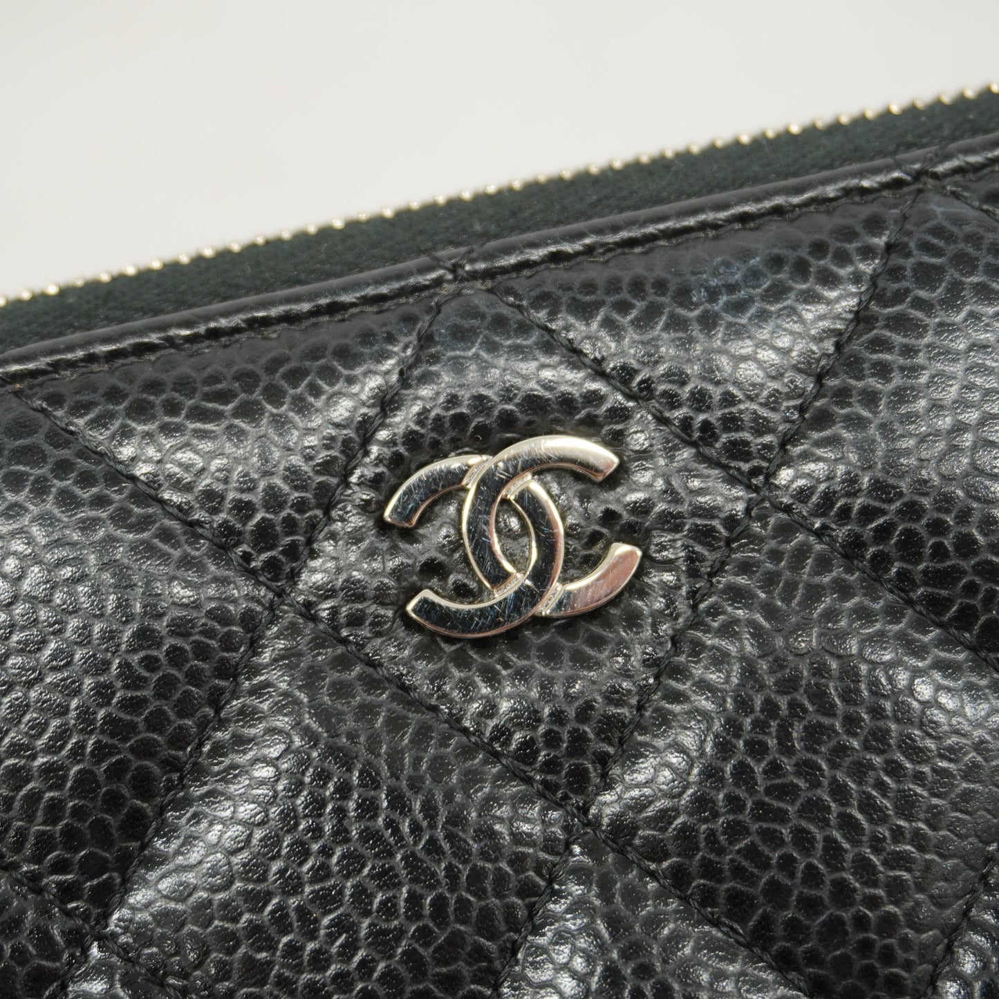 ChanelAuth  Matelasse Silver Metal Fittings Women's Caviar Leather Long Wallet