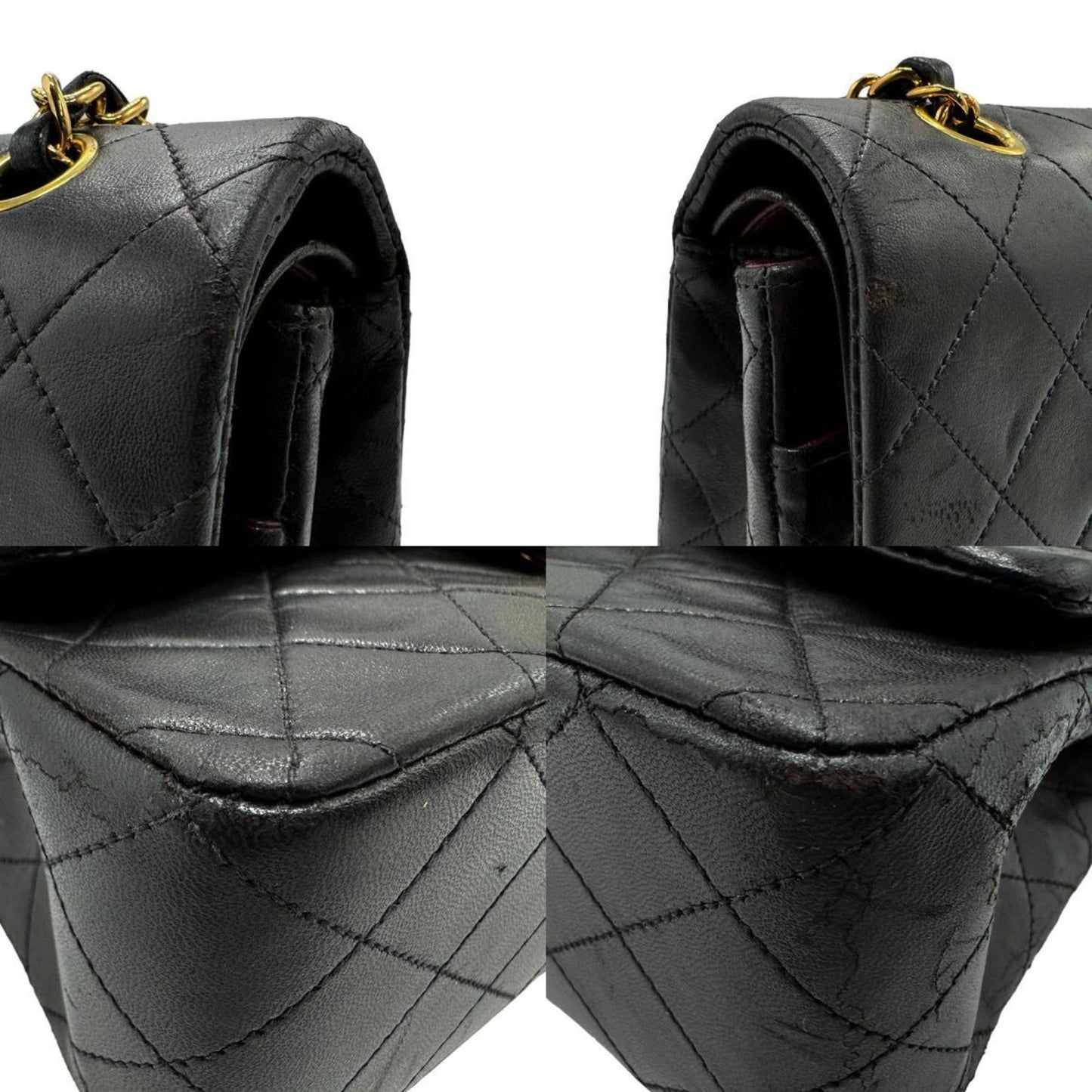 CHANEL Shoulder Bag Matelasse Double Flap Leather Metal Black Gold Women's n0121