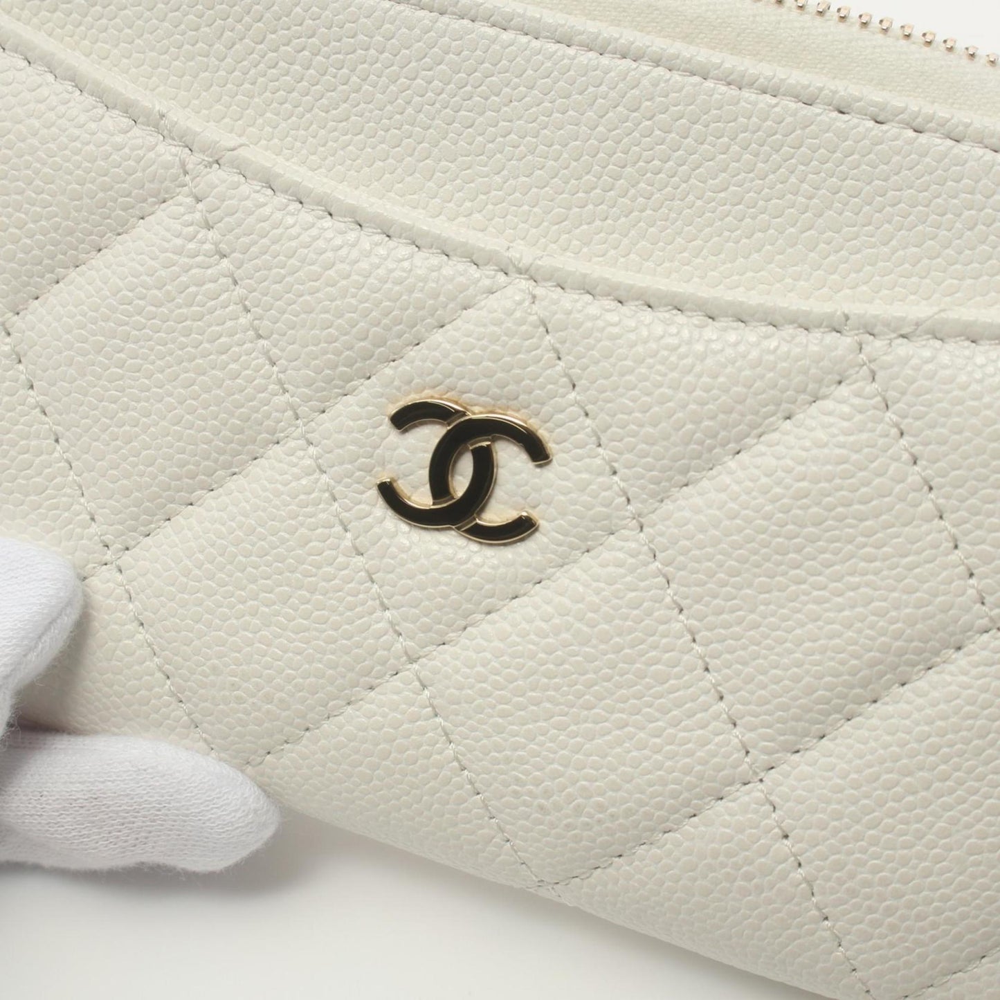 CHANEL Matelasse Wallet/Coin Case Wallet Caviar Skin Women's White AP3179