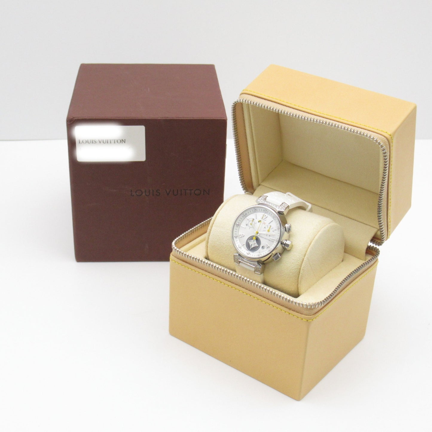 LOUIS VUITTON Tambour Chrono Lovely Cup 12P Diamond/Lug Diamond Wrist Watch Wrist Watch Q132H Quartz White White shell Q132H
