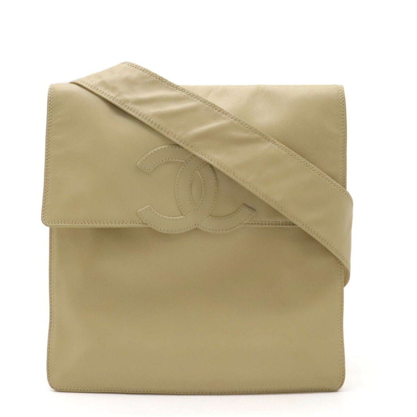 CHANEL Coco Mark Shoulder Bag Leather Light Beige
