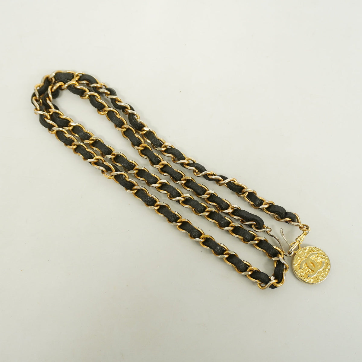 Chanel[3cc2400] Auth  belt chain belt lambskin black gold metal