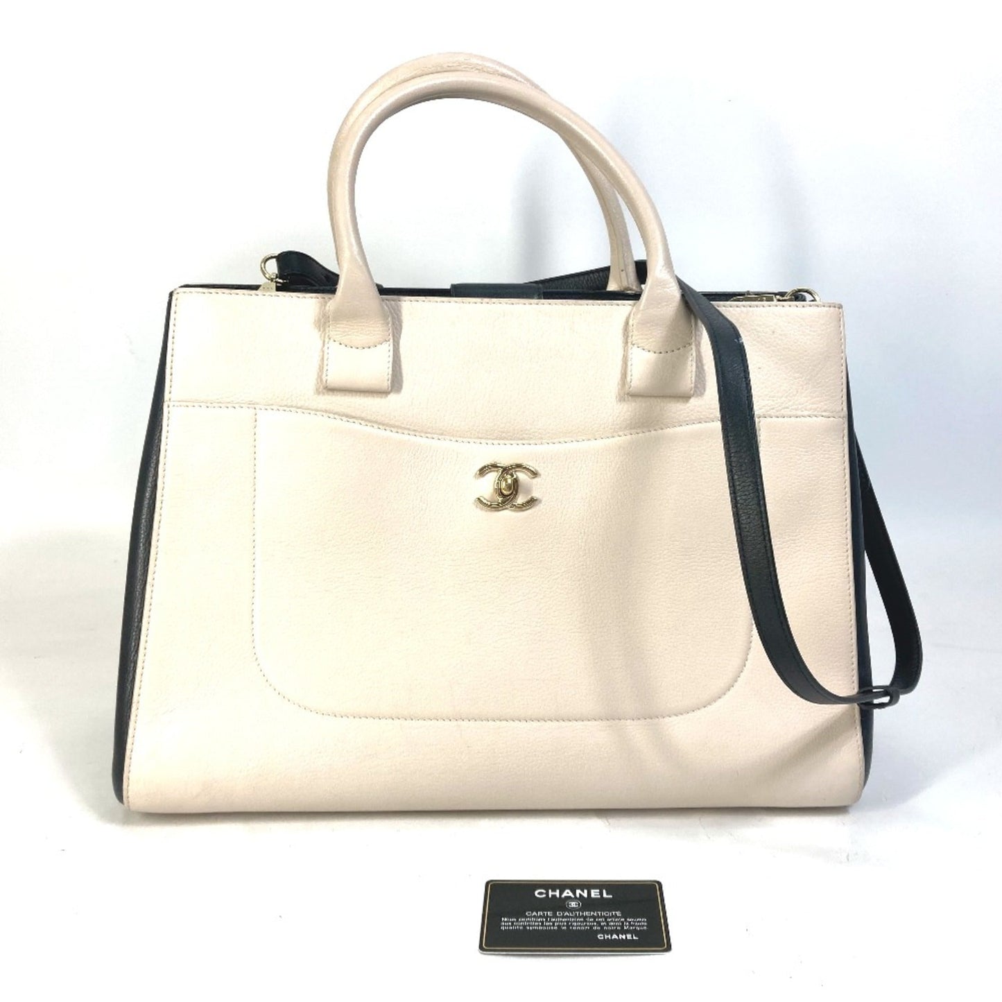 Chanel CC Mark Bicolor 2WAY Shoulder Bag Crossbody Hand Bag Beige