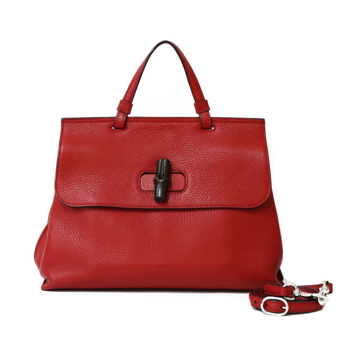 Gucci Shoulder Bag Bamboo Handbag Red Women's Leather