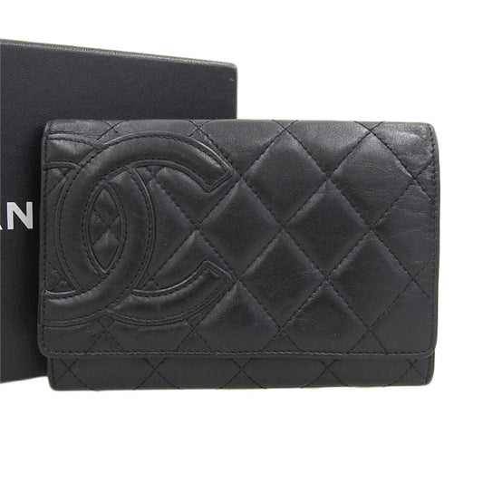 Chanel CHANEL Cambon line Coco mark folding wallet with sticker No. 9 A26722 black leather