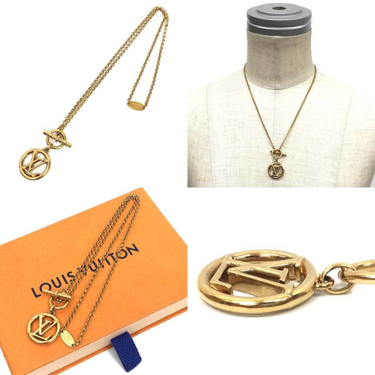 LOUIS VUITTON Necklace Corie Baby Louise LV Circle Charm Gold Color M00598 Women's