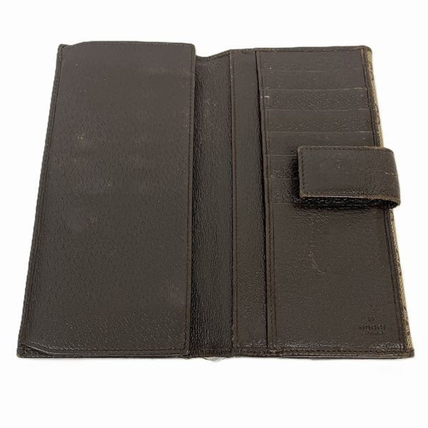 Gucci Beige Brown Canvas Leather Long Wallet (Bi-Fold)