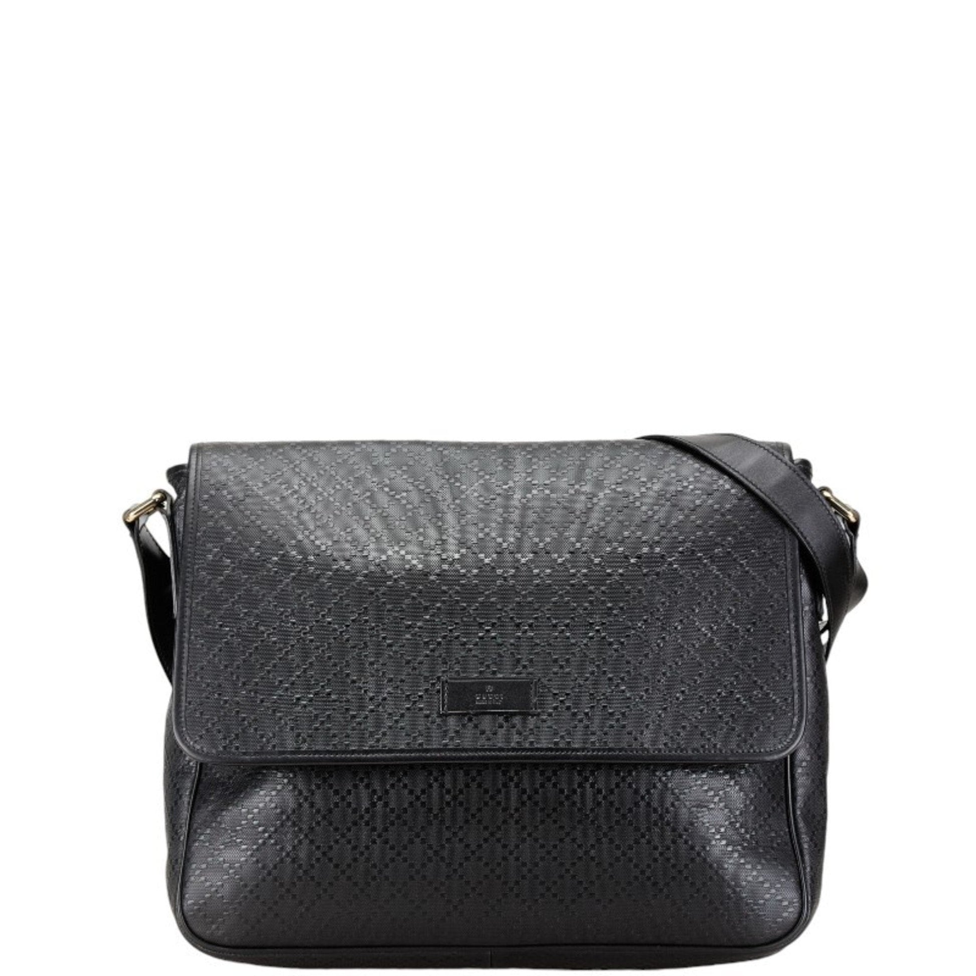Gucci Black Leather Messenger Bag Shoulder Bag ()