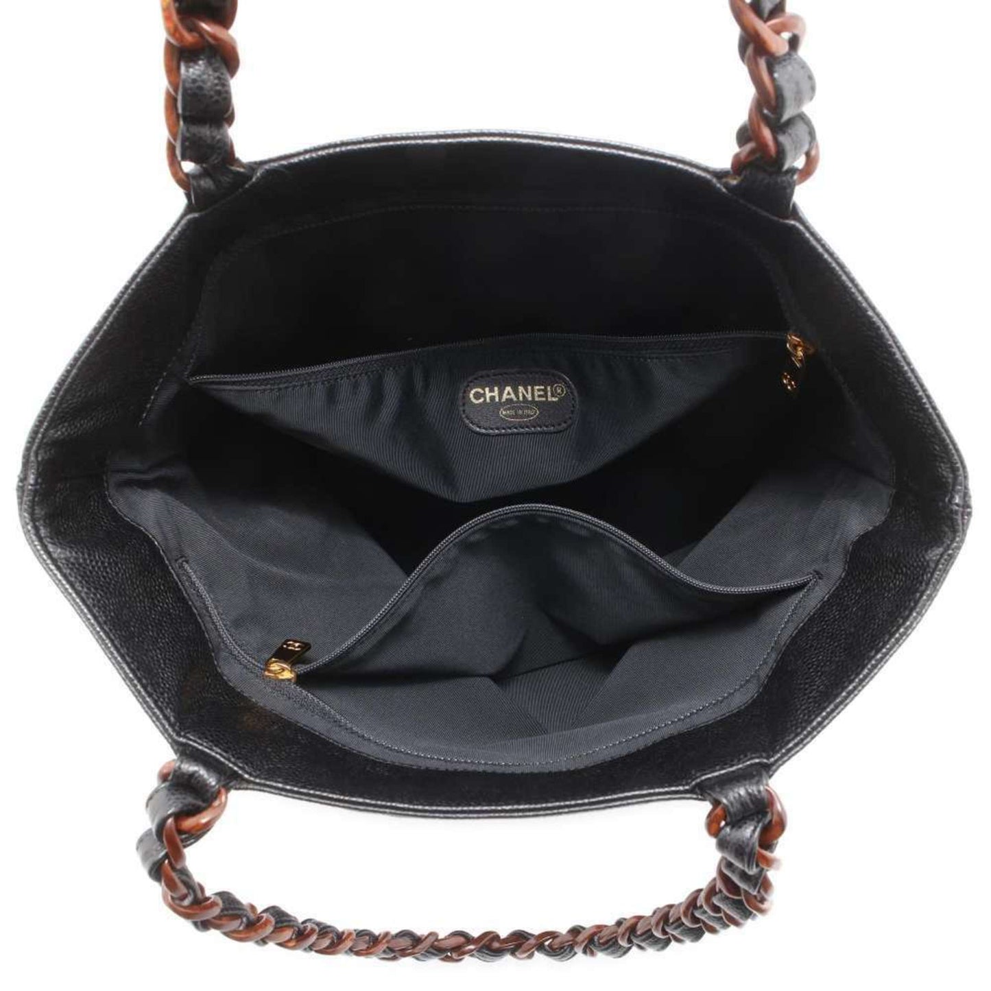 Chanel Tote Bag Coco Mark Wood Grain Plastic Chain A14202 CHANEL Black Shoulder