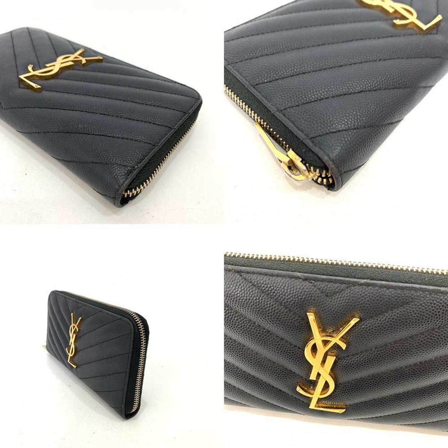 Saint Laurent Wallet Long Round Dark Navy YSL Monogram Quilted Full Zip Ladies Leather 358094 SaintLaurent