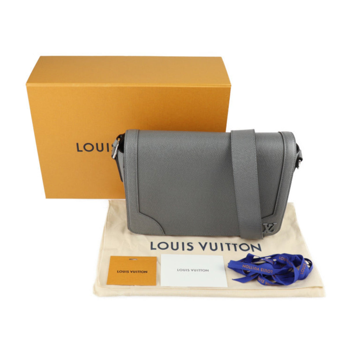 LOUIS VUITTON New Flap Messenger Shoulder Bag M30808 Taiga Gray Silver Hardware 2023 Current Product Vuitton