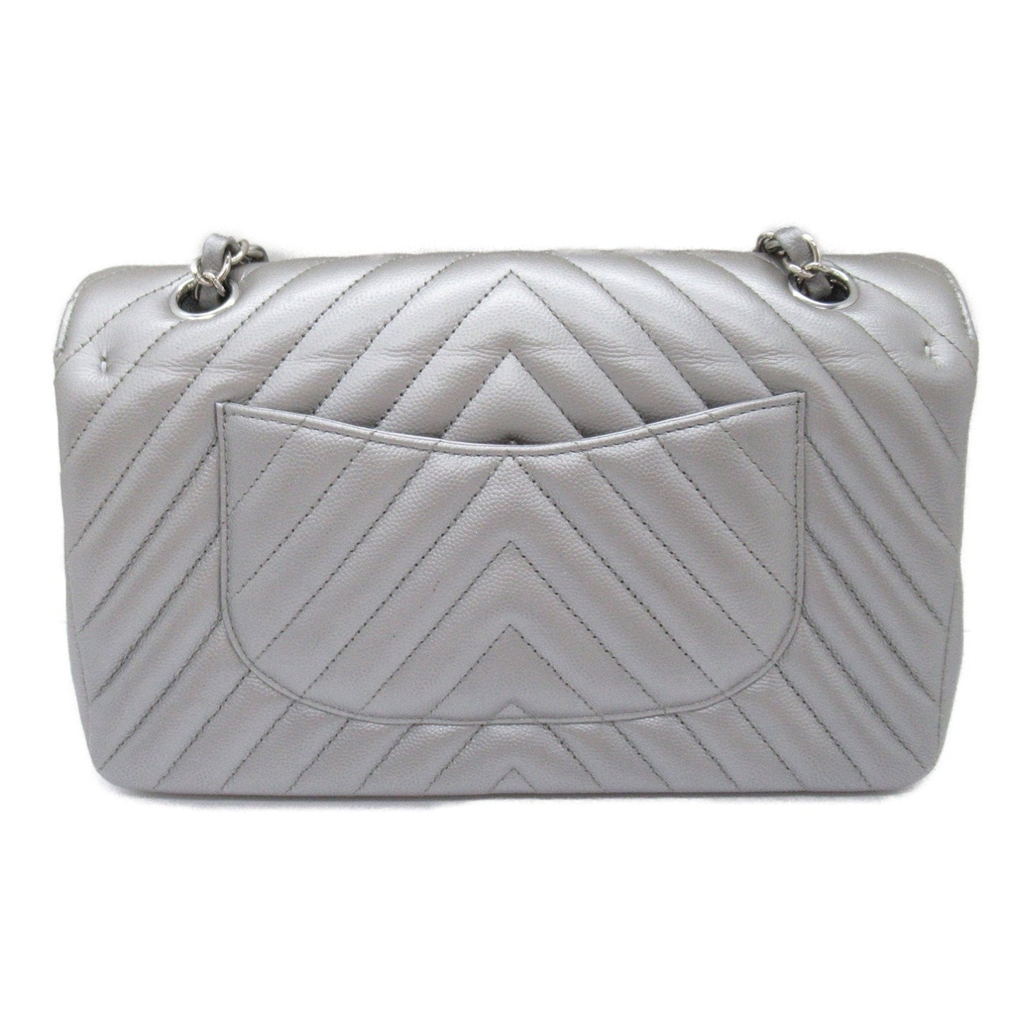 CHANEL V-stitched ChainShoulder Silver Caviar Skin (Grained Calf)