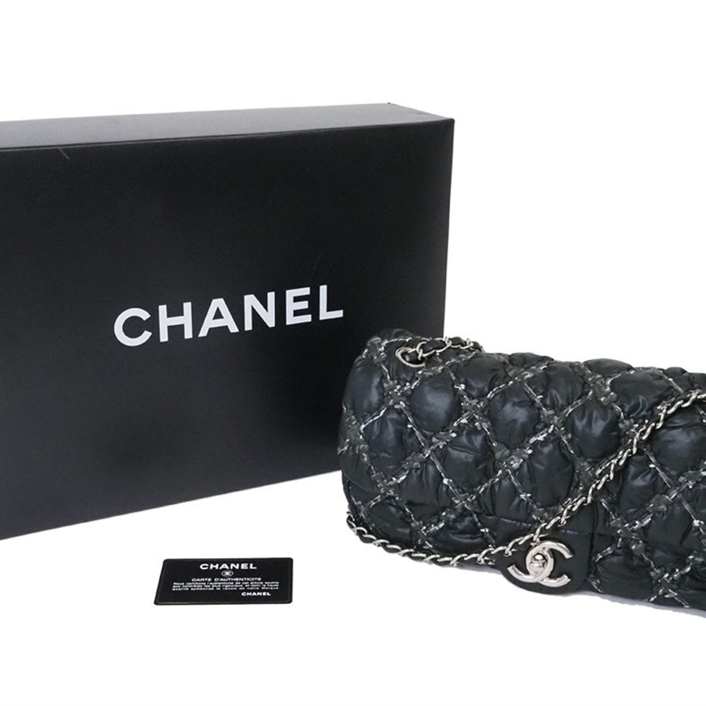 Chanel Parisian Shoulder Matelasse Bag Black A50629 Women's Nylon Chain CHANEL