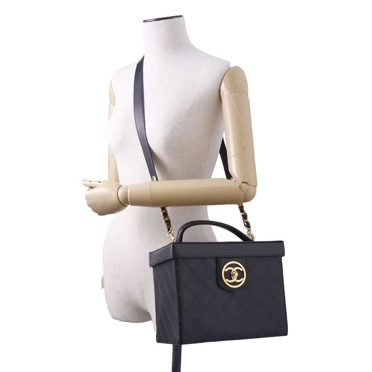 Chanel Vanity Bag Matelasse Coco Mark Bicolor Lambskin CHANEL 2way Shoulder Hand Black