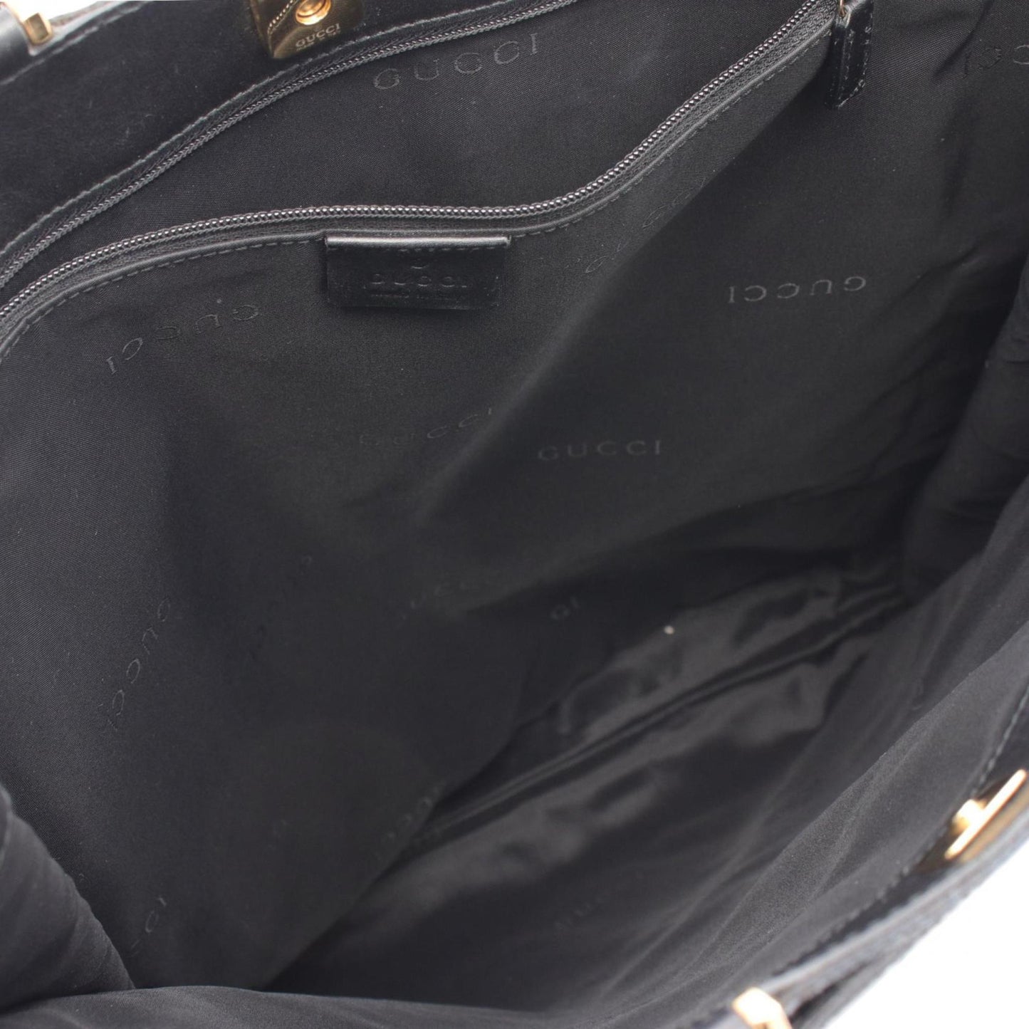 Gucci Black Canvas Leather Tote Bag