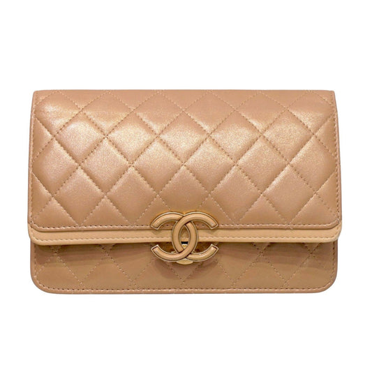 CHANEL Chanel Chain Wallet AP0424 Shoulder Bag Beige/Matte Gold Metallic Calf/Lamb D112 Women's Men's Bags