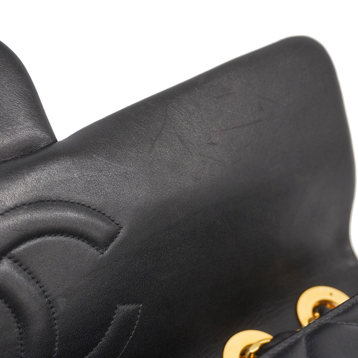 ChanelAuth  Big Matelasse W Chain Women's Leather Shoulder Bag Black