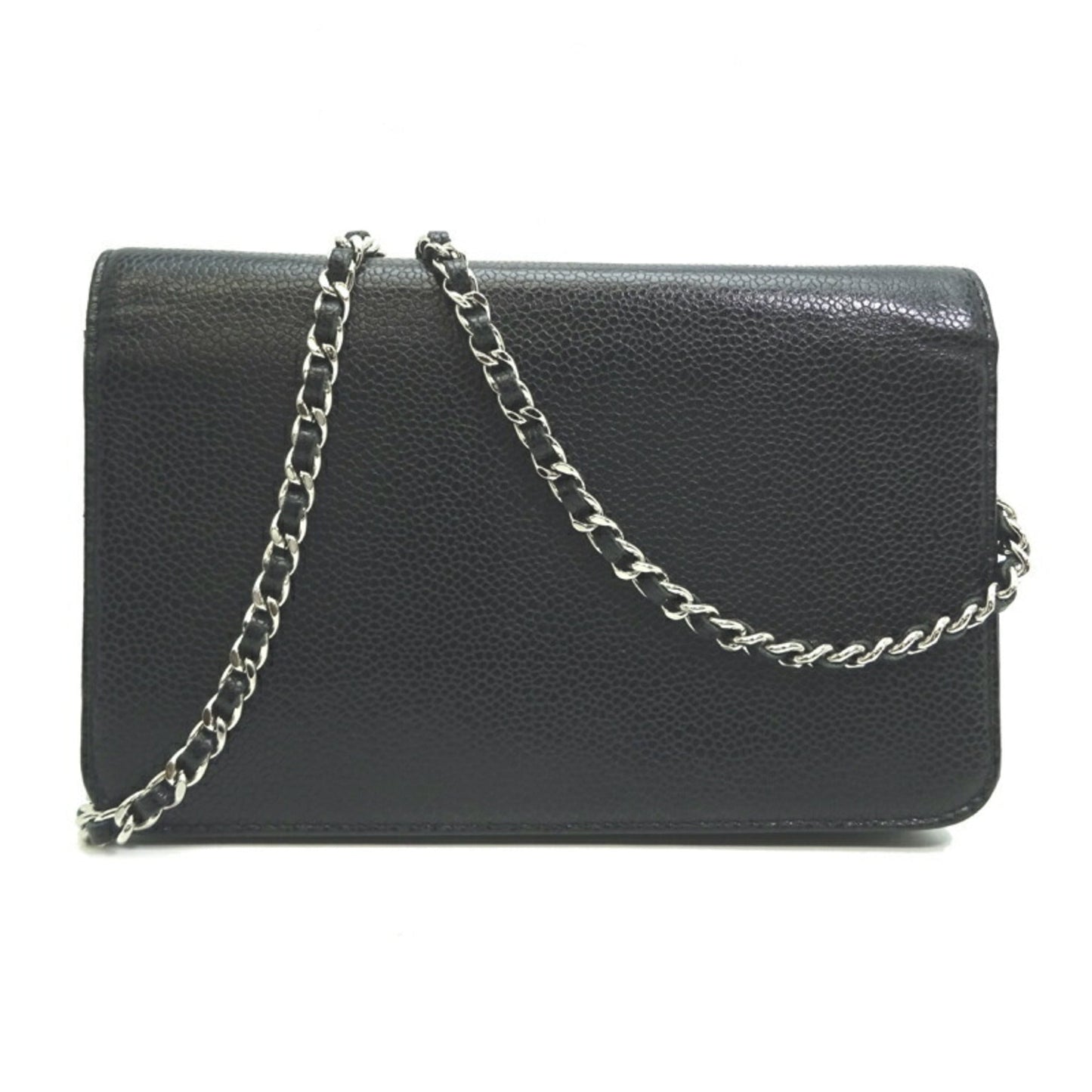 Chanel Chain Wallet Women's Shoulder Bag 8654 Caviar Skin Black