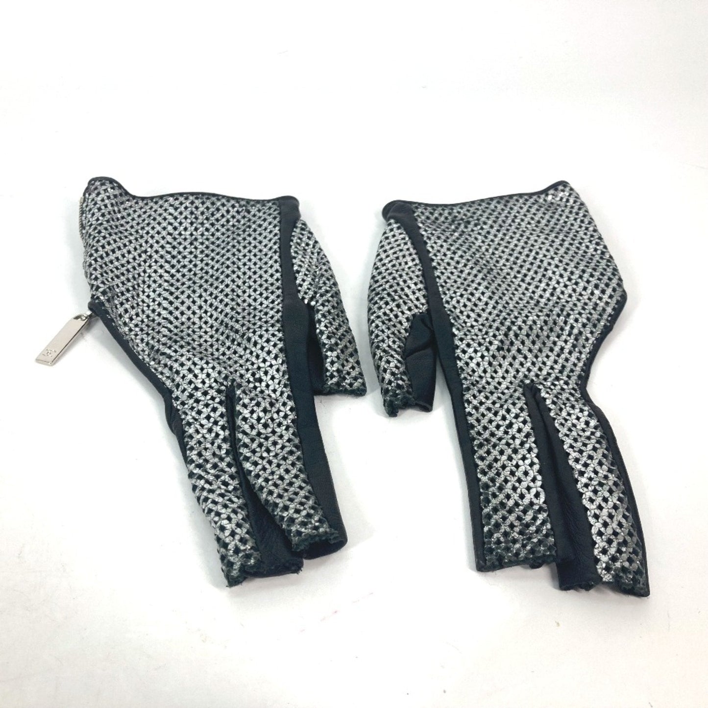 Chanel Glove Mesh gloves Black Silver