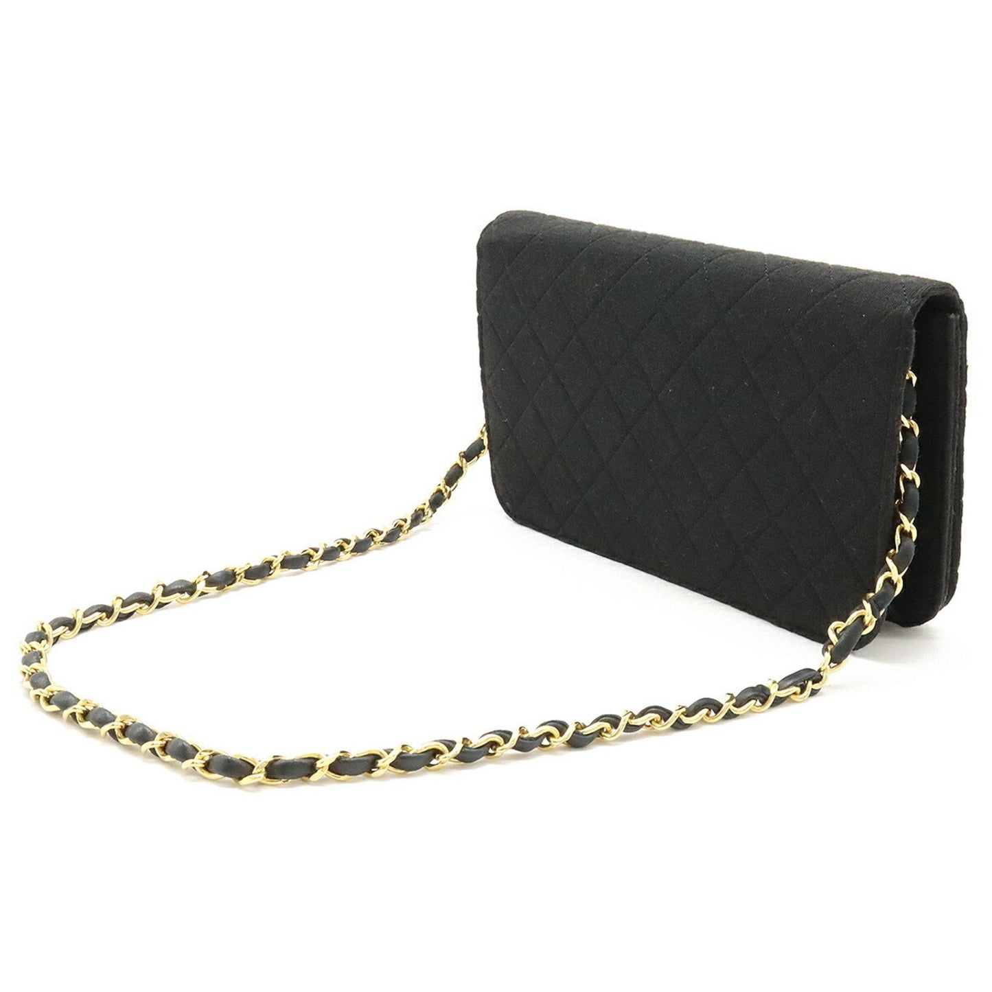 CHANEL Matelasse Chain Bag Shoulder Quilted Cotton Jersey Leather Black