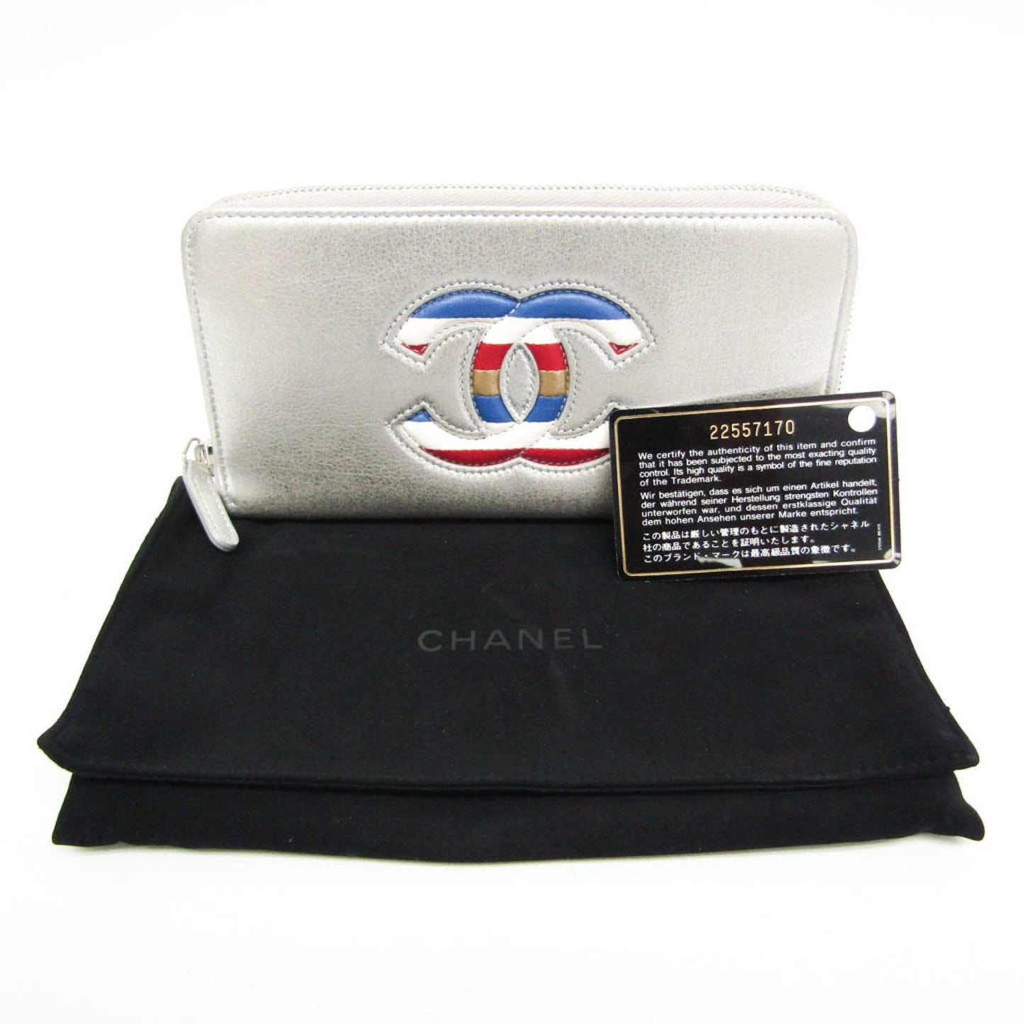 Chanel Airlines Women's  Lambskin Long Wallet (bi-fold) Silver