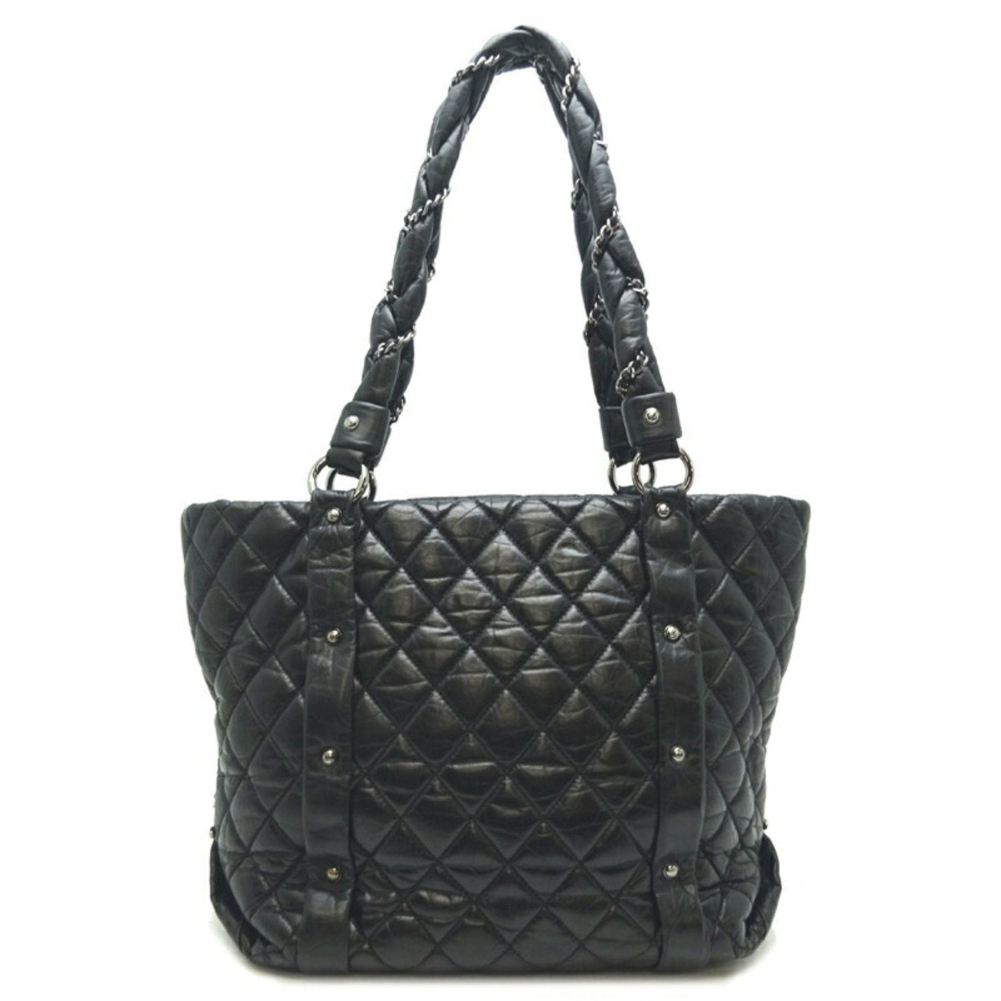 Chanel Bubble Quilted Leather Tote Bag Women's Shoulder Black