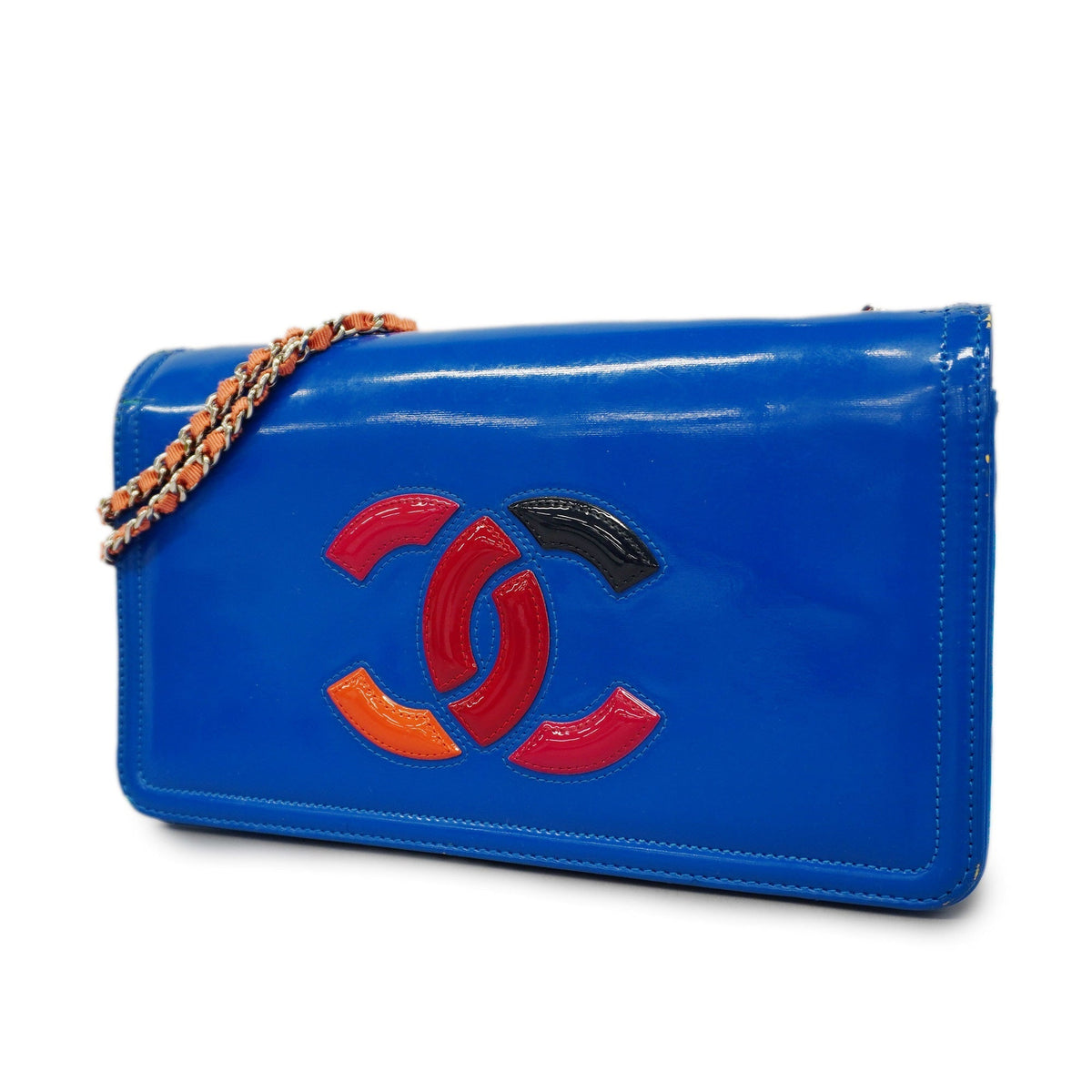 ChanelAuth  W Chain Women's Patent Leather Shoulder Bag Blue
