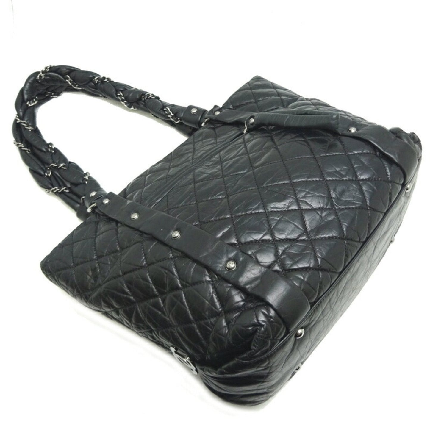 Chanel Bubble Quilted Leather Tote Bag Women's Shoulder Black