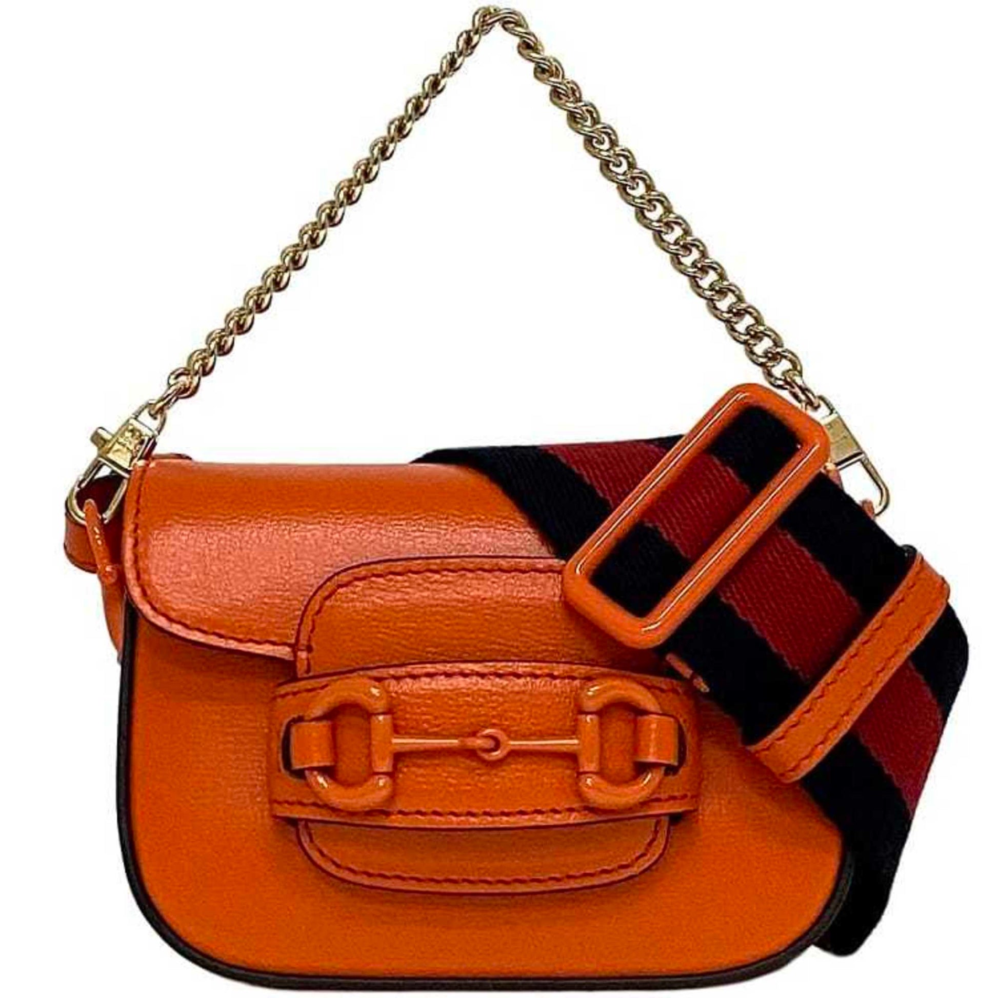 Gucci Horsebit Orange Leather Canvas Shoulder Bag ()