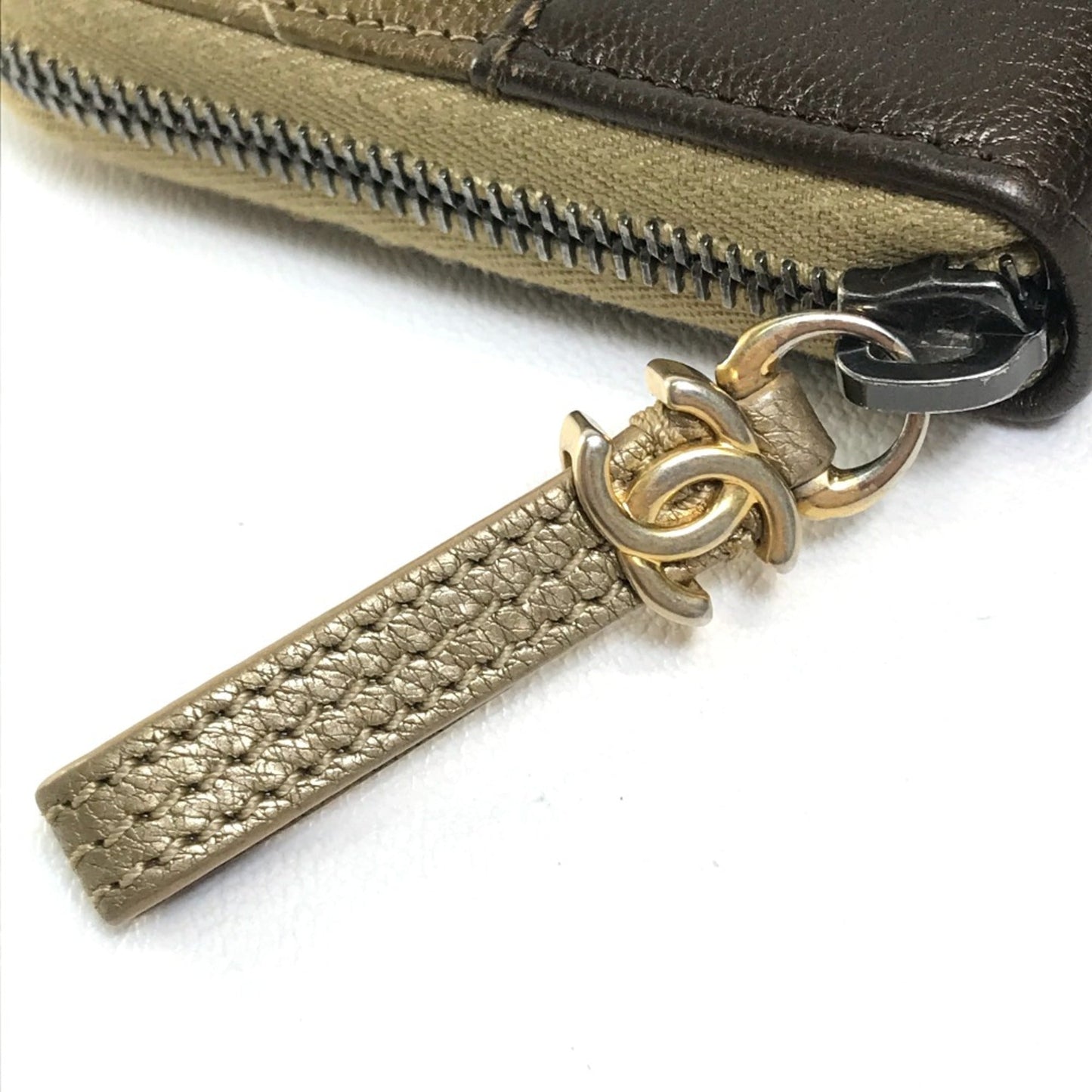 Chanel Gradation Zip Around Long Wallet Gold x Brown