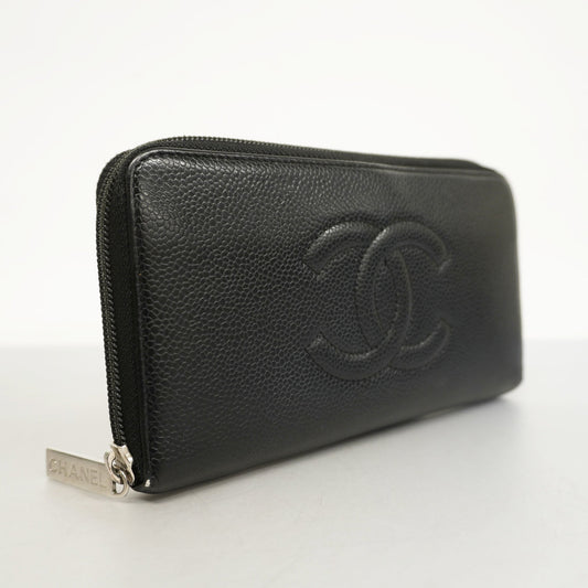 ChanelAuth  Long Wallet [bi-fold] Gold Hardware Women's Caviar Leather Long Wall