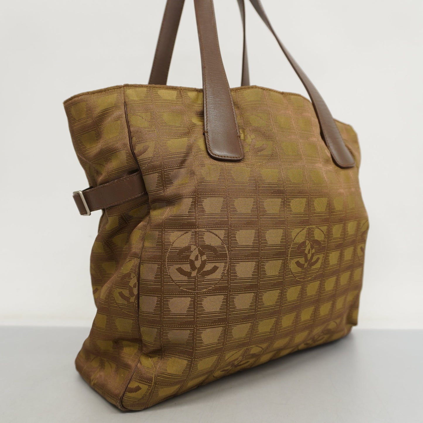 ChanelAuth  New Travel Line Tote Bag Women's Nylon,Leather Khaki