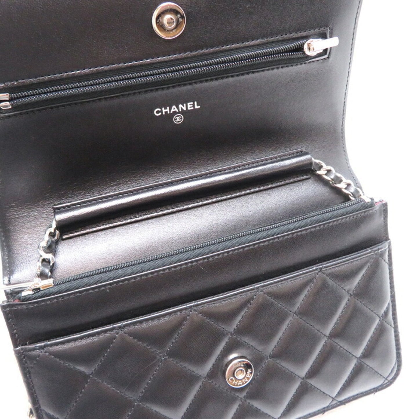 Chanel Seal Matelasse Chain Wallet Women's Shoulder Bag A33814 Lambskin Black