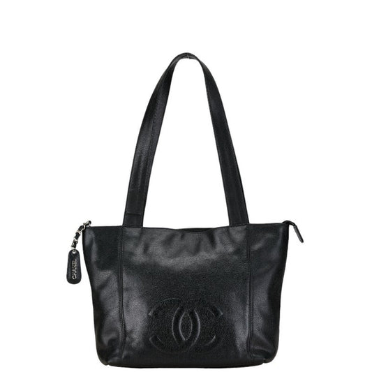 Chanel Coco Mark Tote Bag Shoulder Black Caviar Skin Women's CHANEL