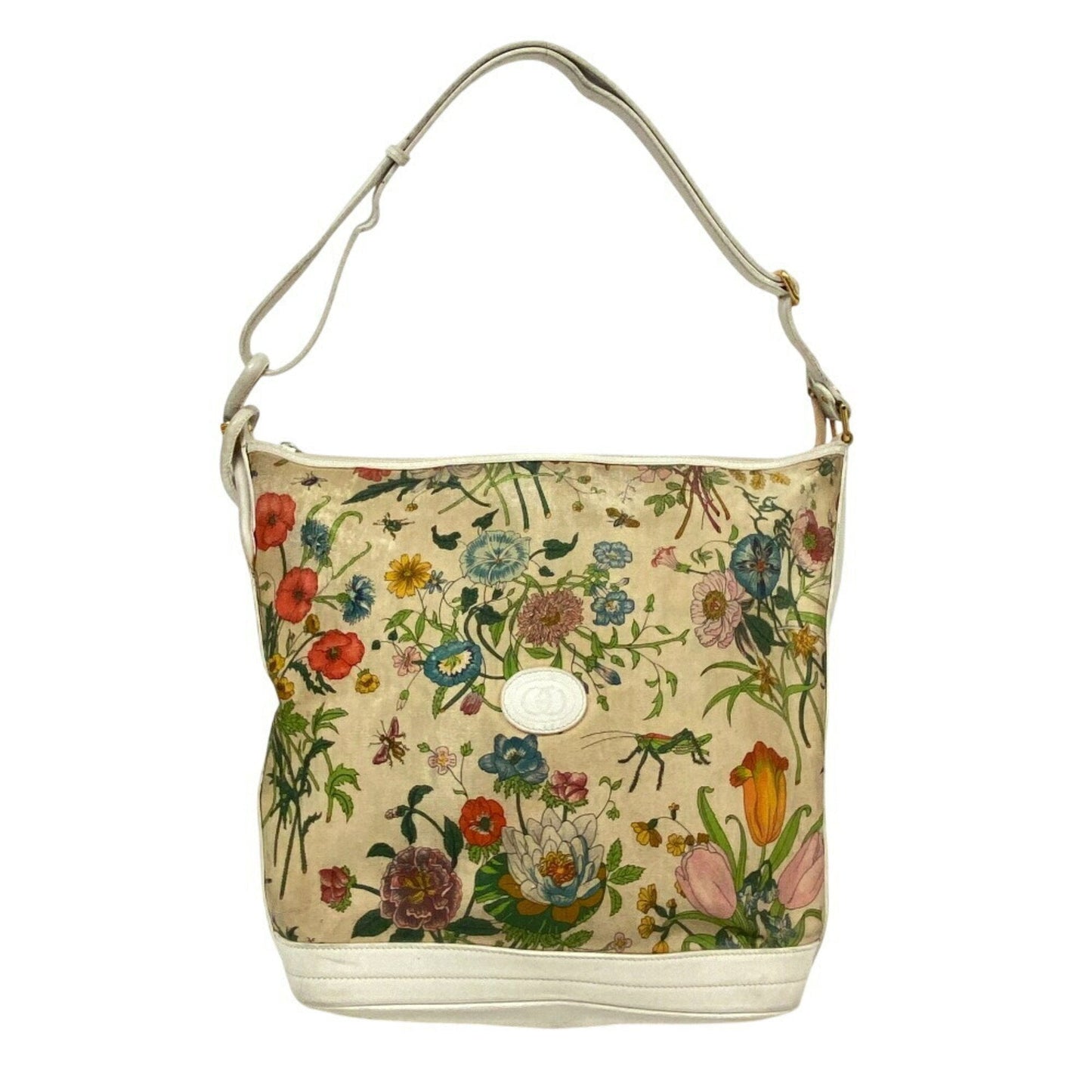Gucci Flora White Canvas Leather Shoulder Bag ()