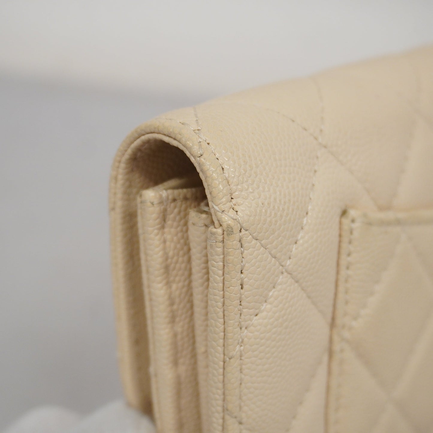 ChanelAuth  Matelasse Long Wallet [bi-fold] Gold Hardware Caviar Leather Ivory