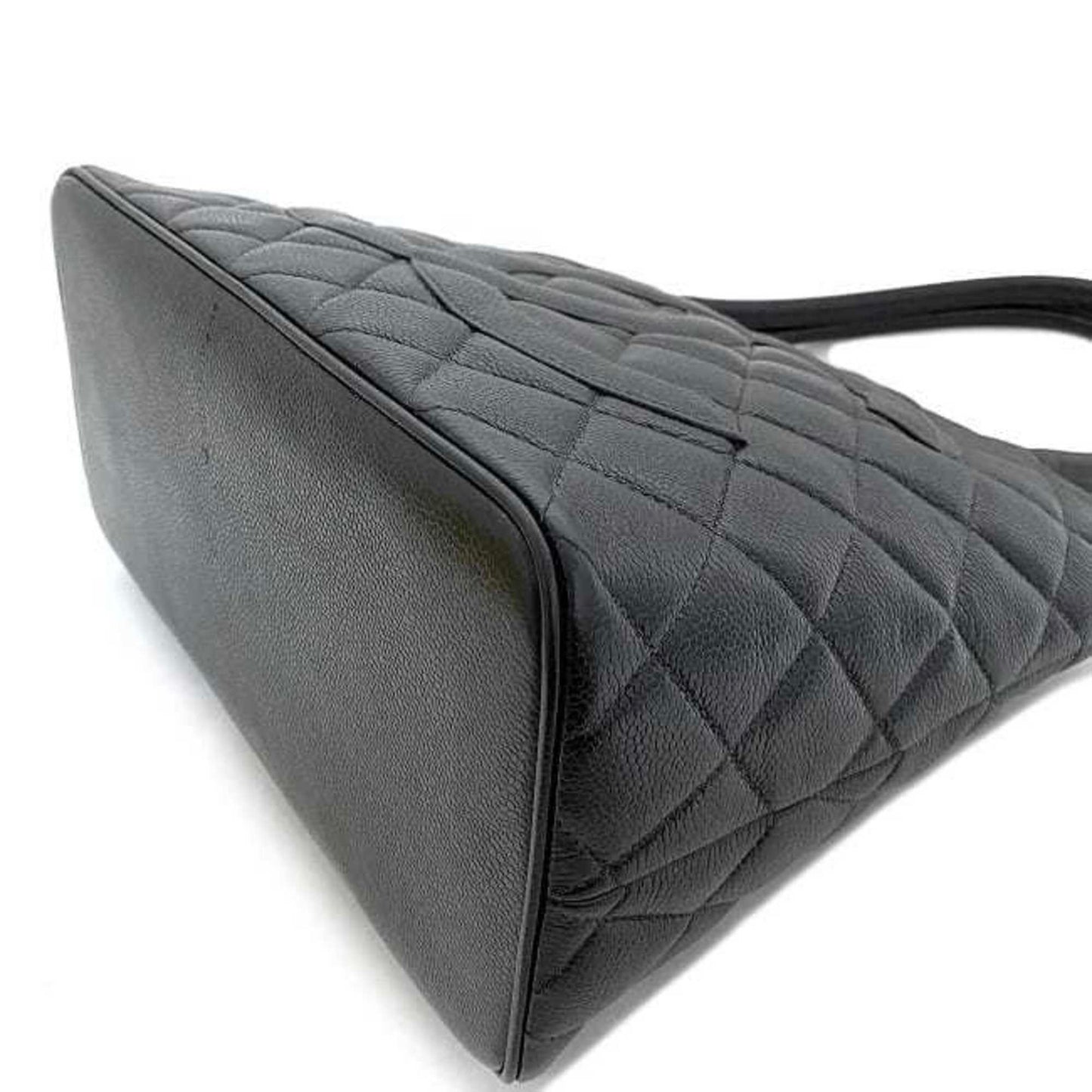CHANEL reprint tote black gold A01804 bag leather caviar skin No. 5  coco mark quilting stitch